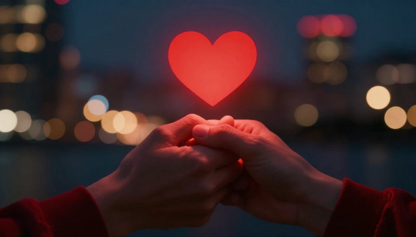 A romantic and cinematic close-up shot of two hands holding ...