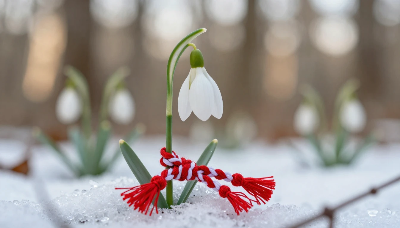 A beautiful close-up of a delicate white snowdrop flower eme...