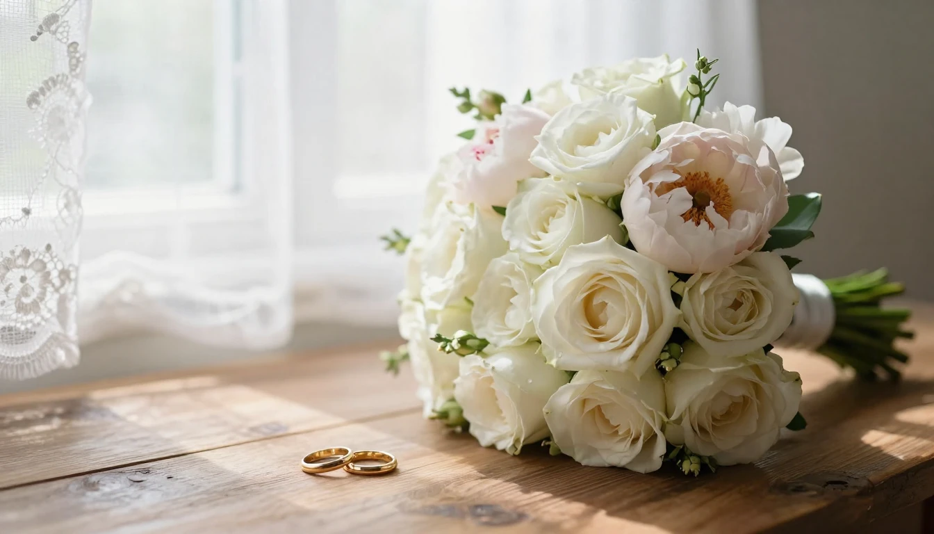 A heartwarming and romantic wedding scene depicted in soft c...