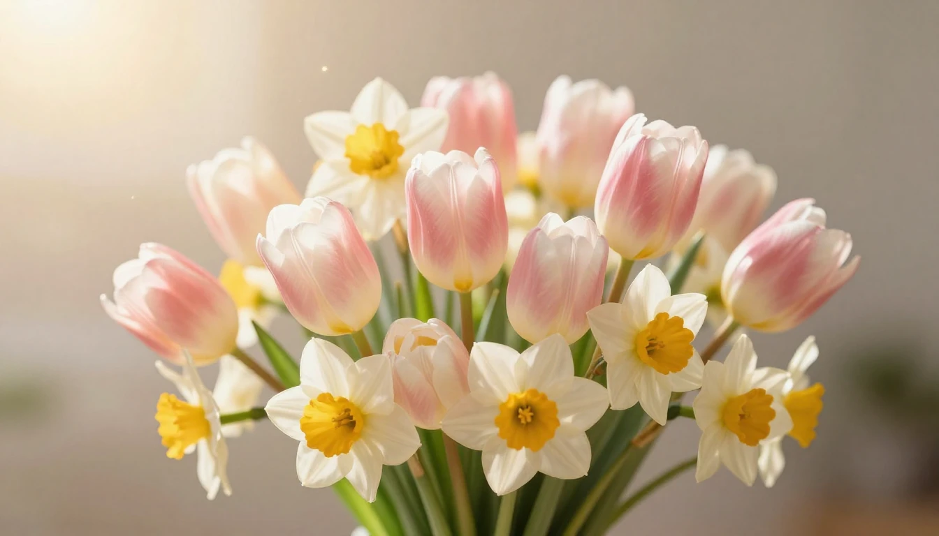 A beautiful and elegant bouquet of spring flowers like tulip...