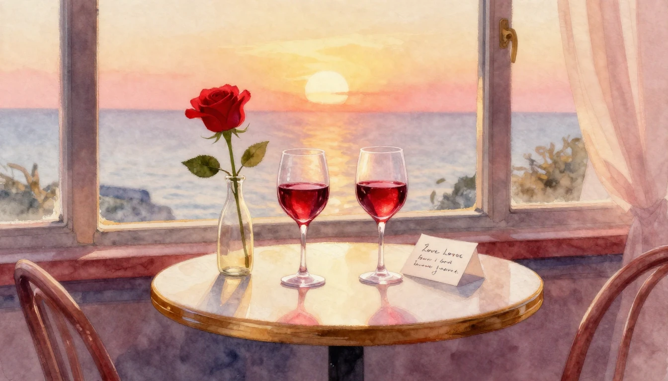 A romantic watercolor painting representing Valentine's Day....