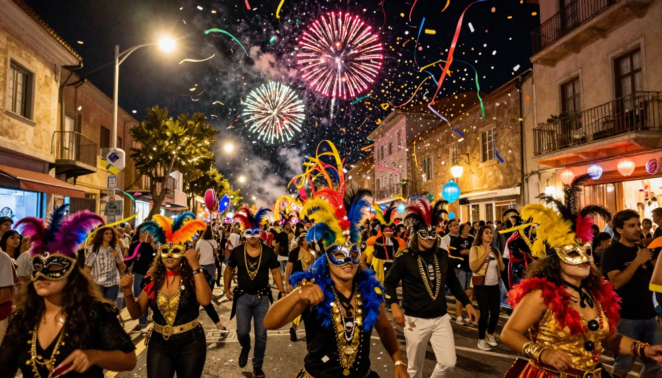 A vibrant and energetic scene of a Carnival parade in a styl...