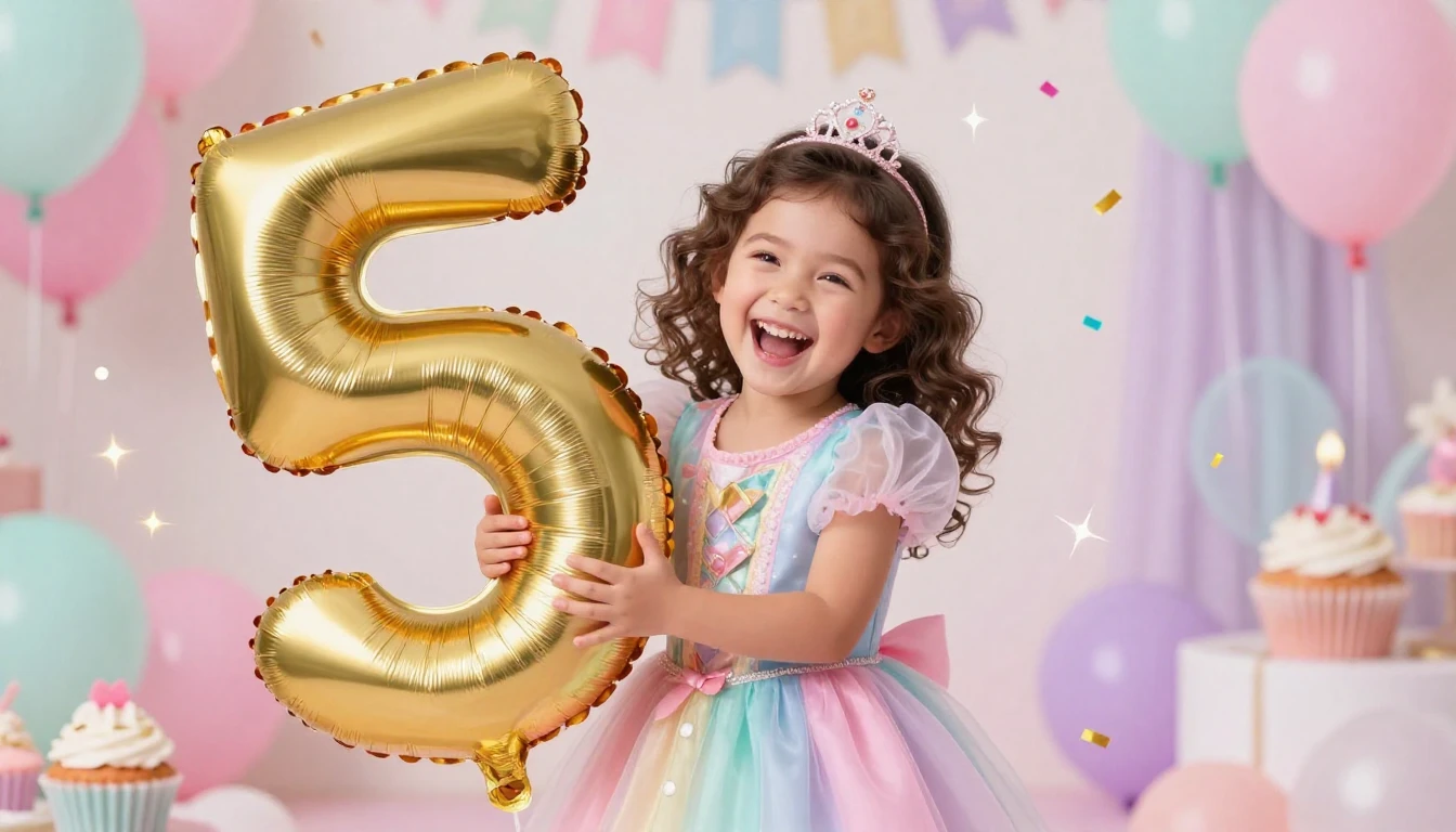 A cute 5-year-old girl with curly hair laughing joyfully, we...