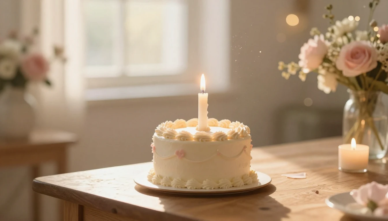 A soft and ethereal scene featuring a single glowing candle ...