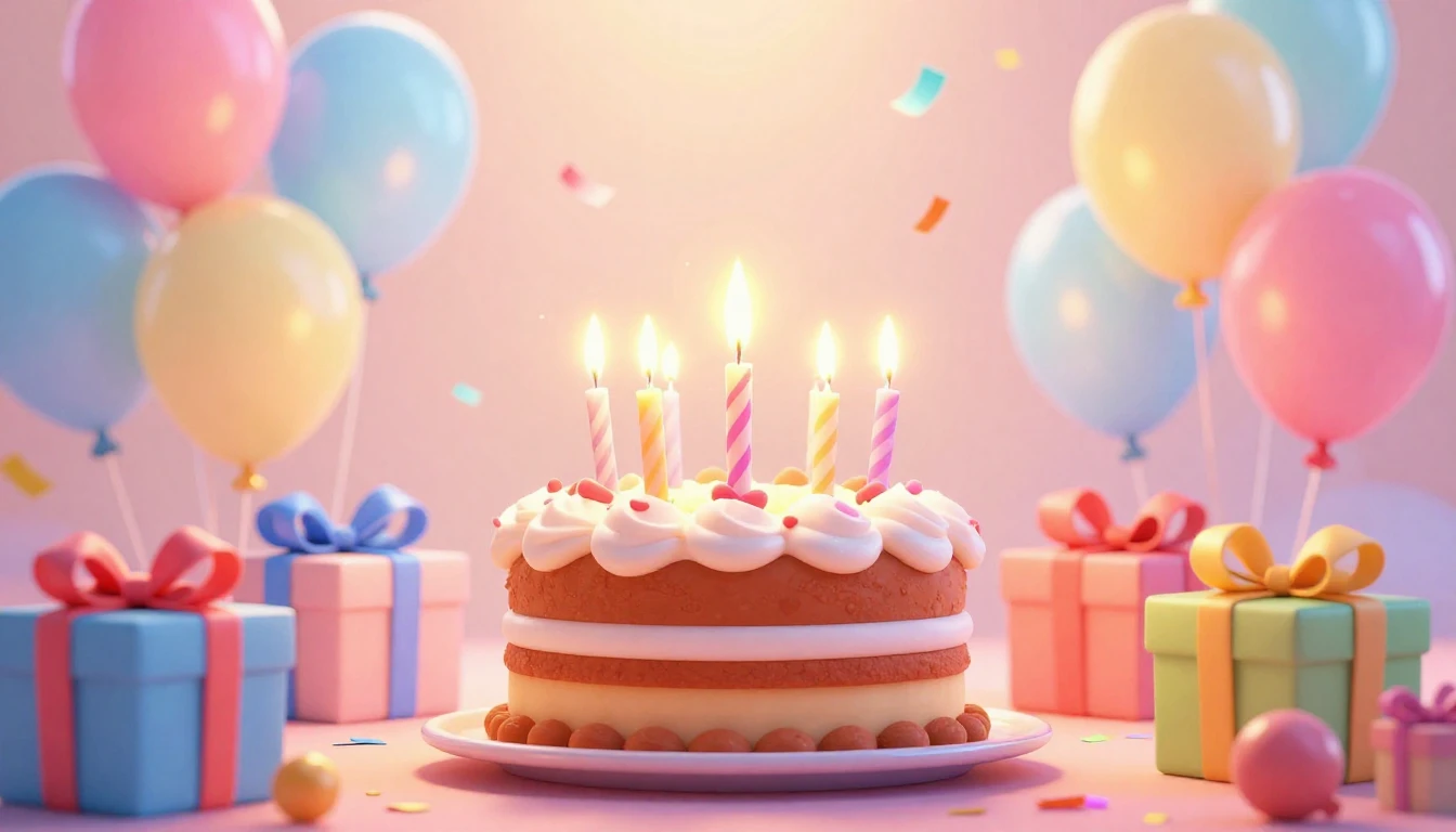 A vibrant and joyful birthday celebration scene in a bright ...