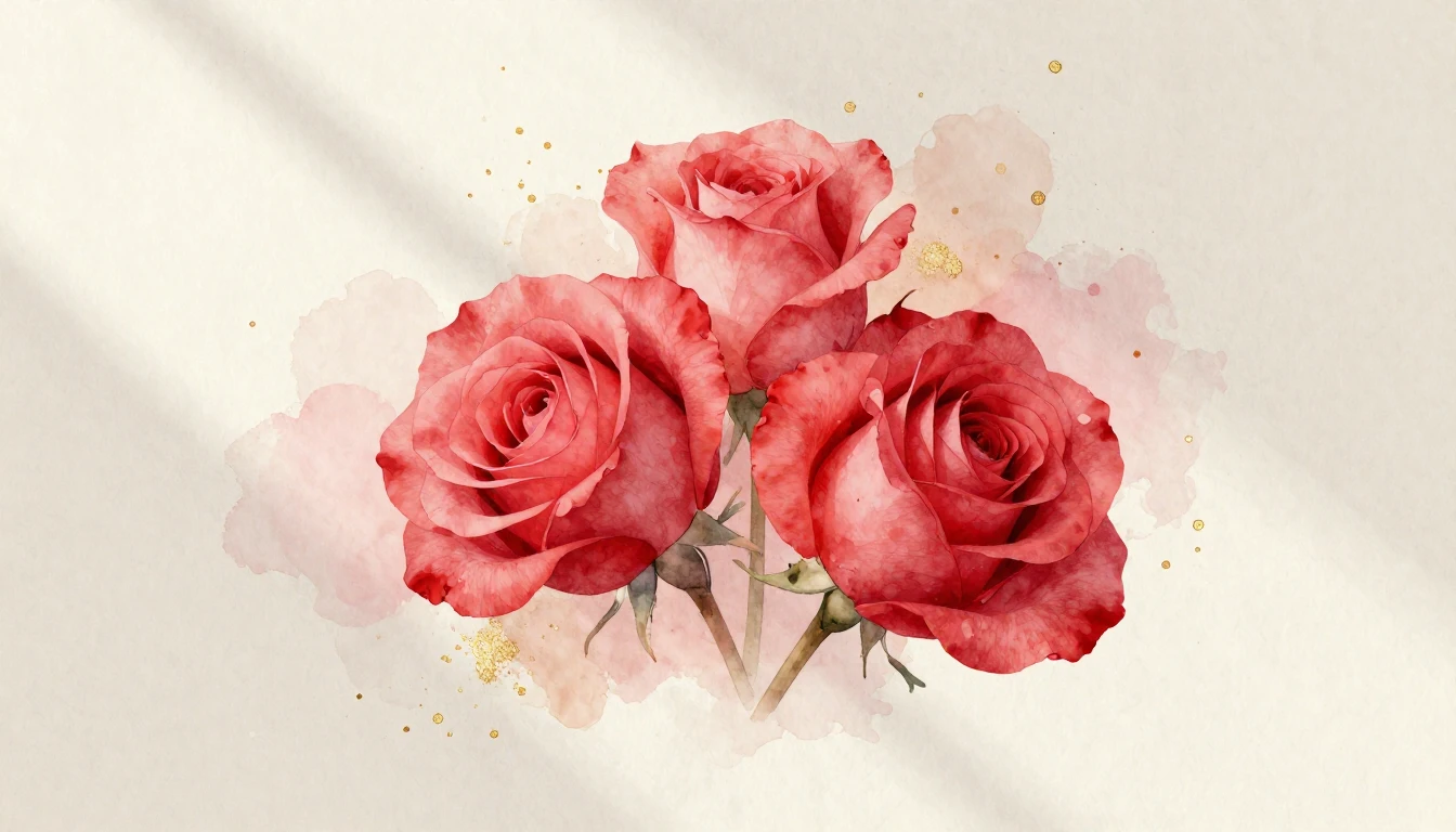 A beautiful watercolor painting of two delicate red roses in...