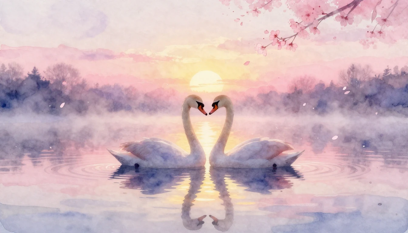 A delicate watercolor painting of two intertwined silhouette...