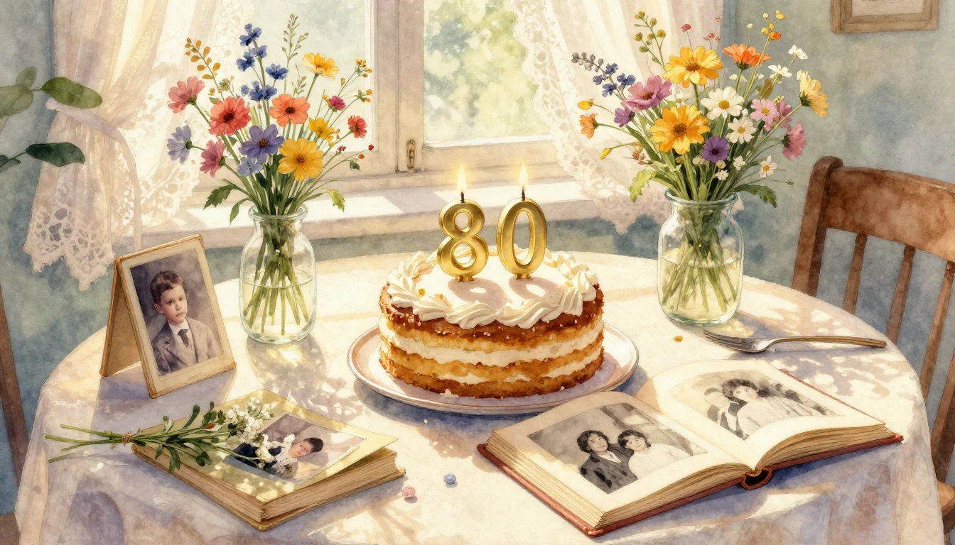 A warm and nostalgic watercolor painting of a cozy birthday ...