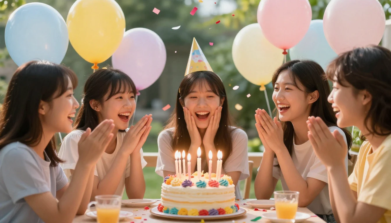 A vibrant and cheerful birthday celebration scene focusing o...