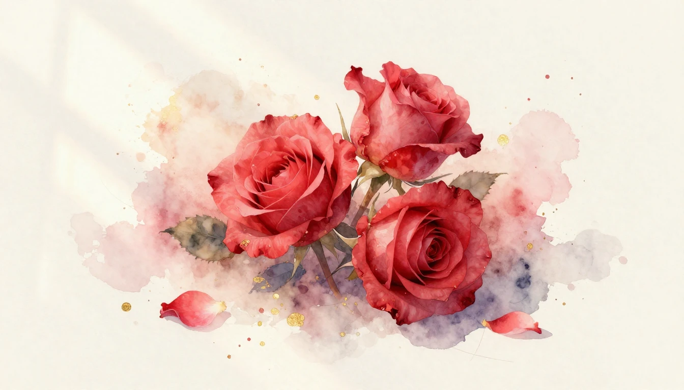 A beautiful watercolor painting of two delicate red roses in...
