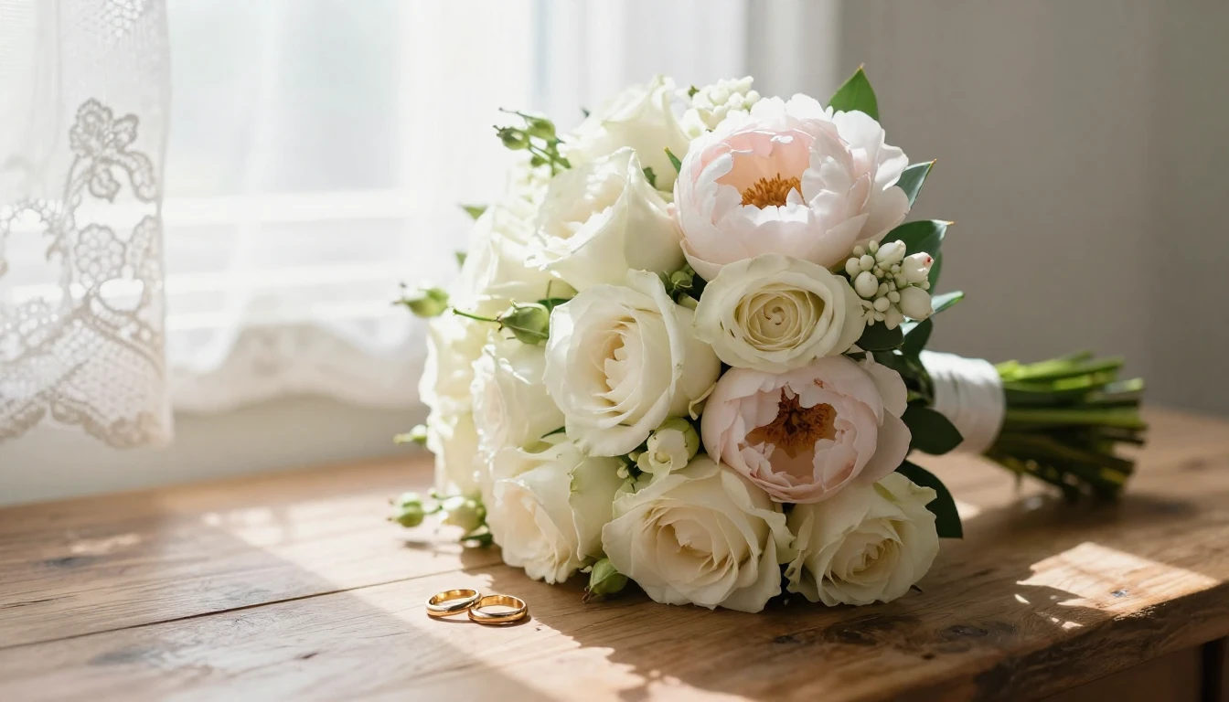 A heartwarming and romantic wedding scene depicted in soft c...