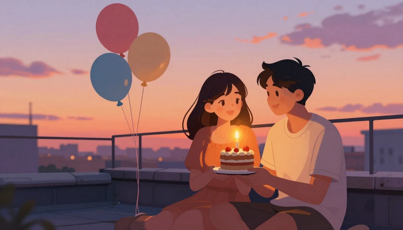 A warm and festive illustration showing two friends sitting ...