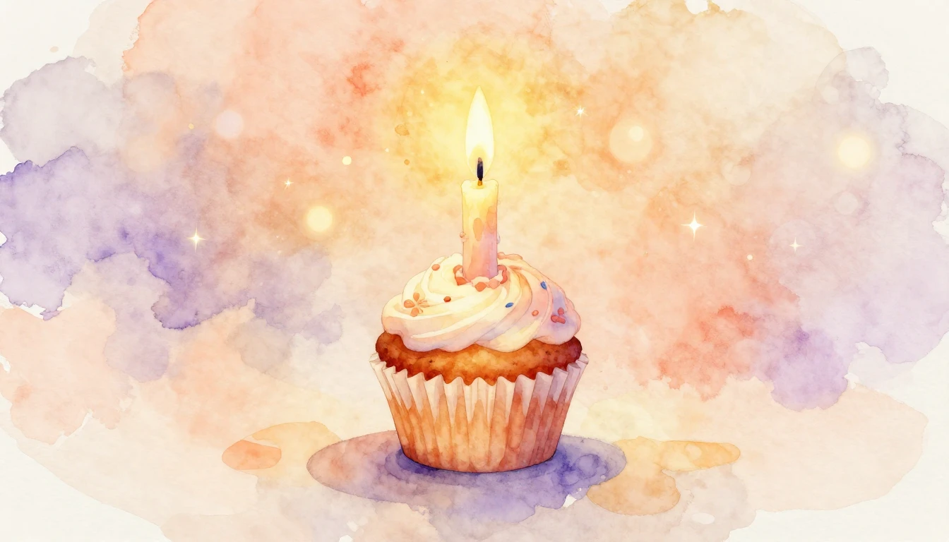 A soft watercolor painting of a single glowing candle on a s...