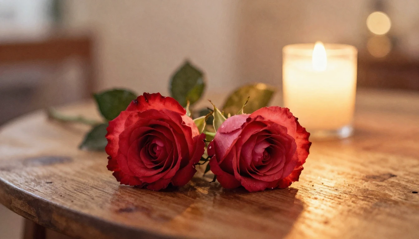 A soft watercolor painting of two delicate red roses resting...