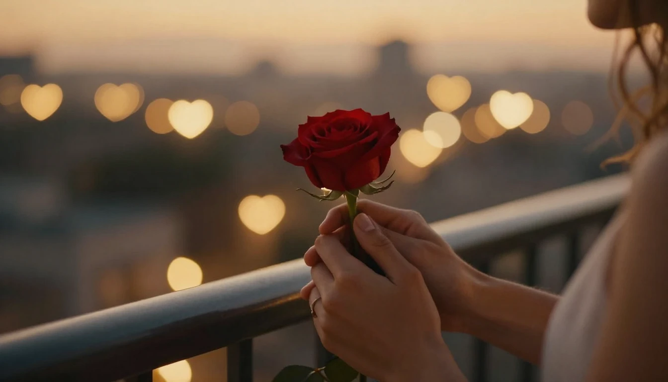 A cinematic, romantic close-up shot of a couple holding hand...
