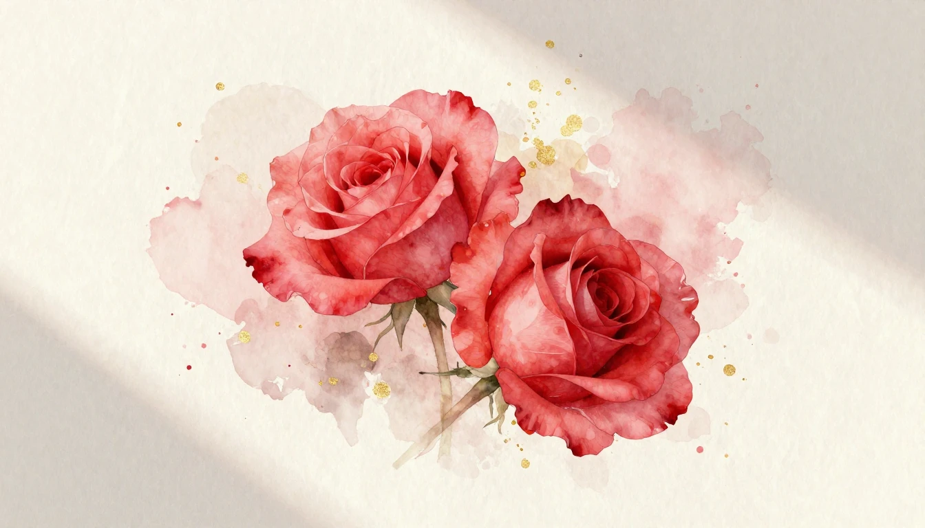 A beautiful watercolor painting of two delicate red roses in...