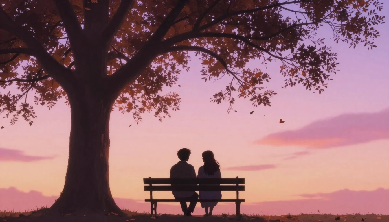 A romantic scene featuring a silhouette of a couple sitting ...