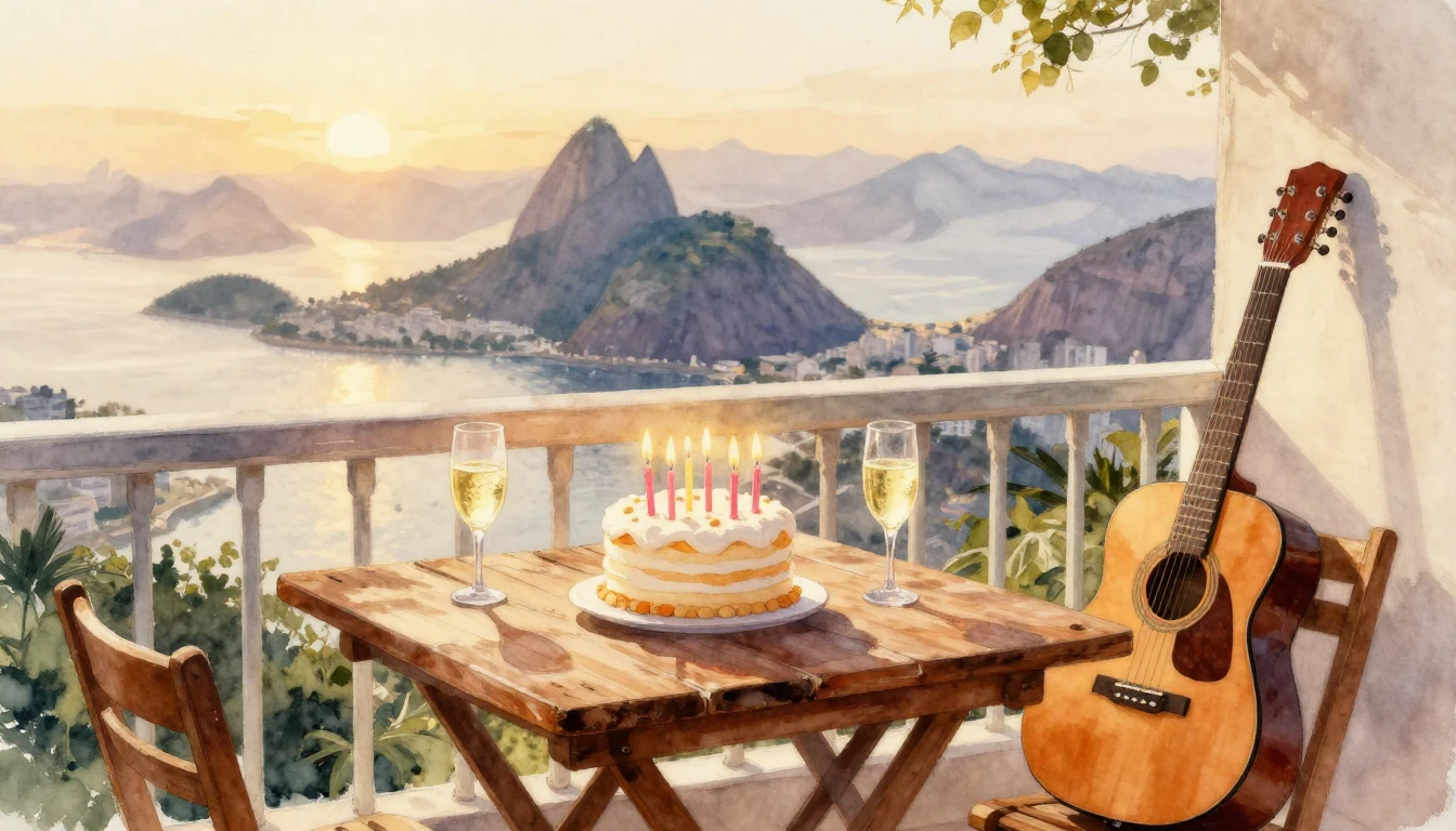 A warm and inviting watercolor painting of a birthday celebr...