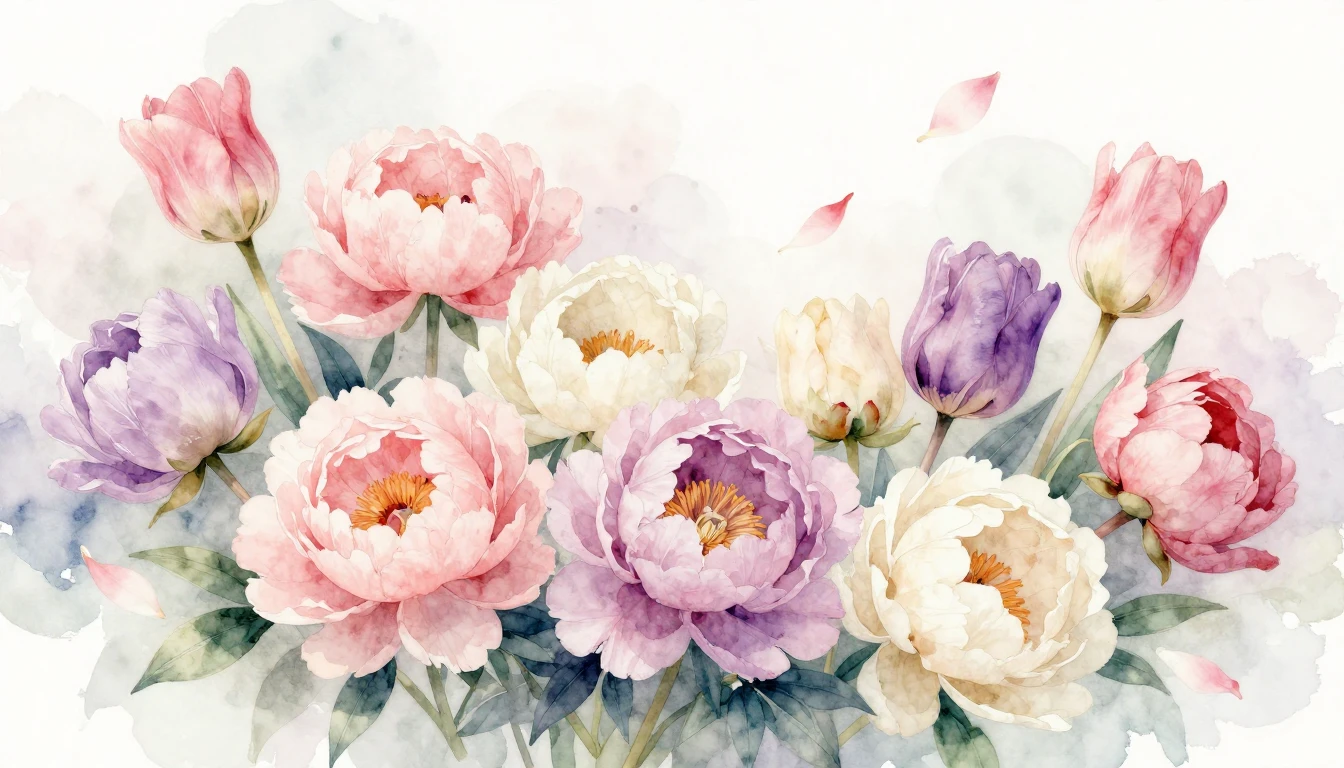 A delicate watercolor painting of blooming spring flowers li...