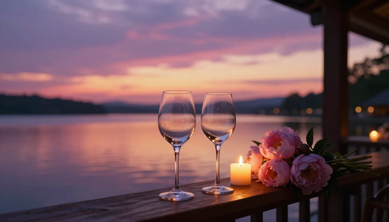 A breathtaking cinematic scene of two elegant wine glasses s...