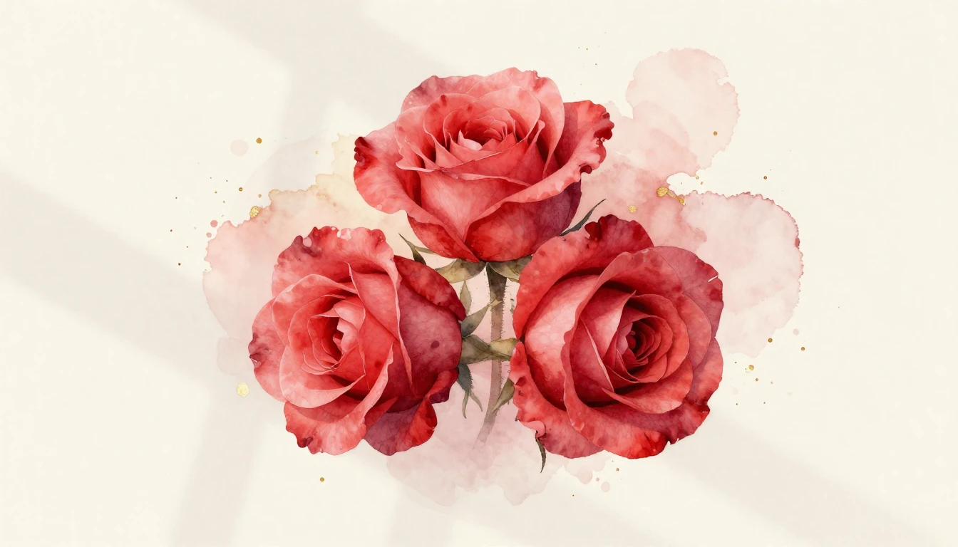 A beautiful watercolor painting of two delicate red roses in...
