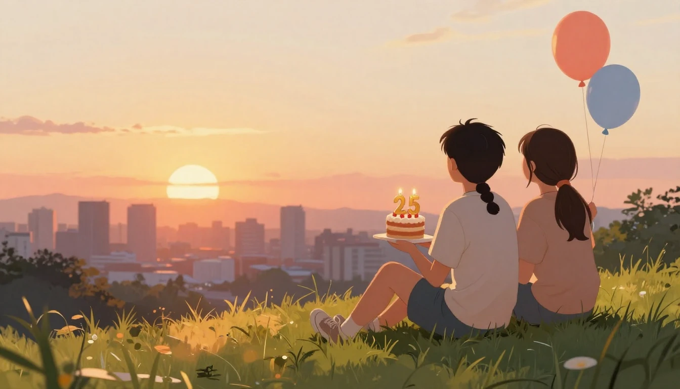 A warm and nostalgic illustration of two best friends sittin...