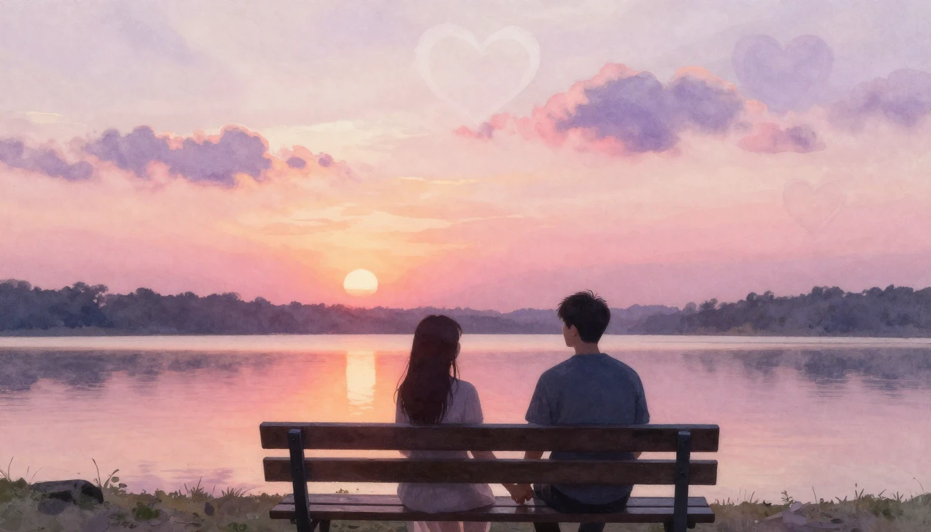 A romantic and dreamy watercolor painting focusing on two si...