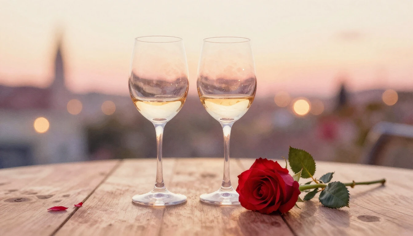 A delicate watercolor painting of two elegant wine glasses s...