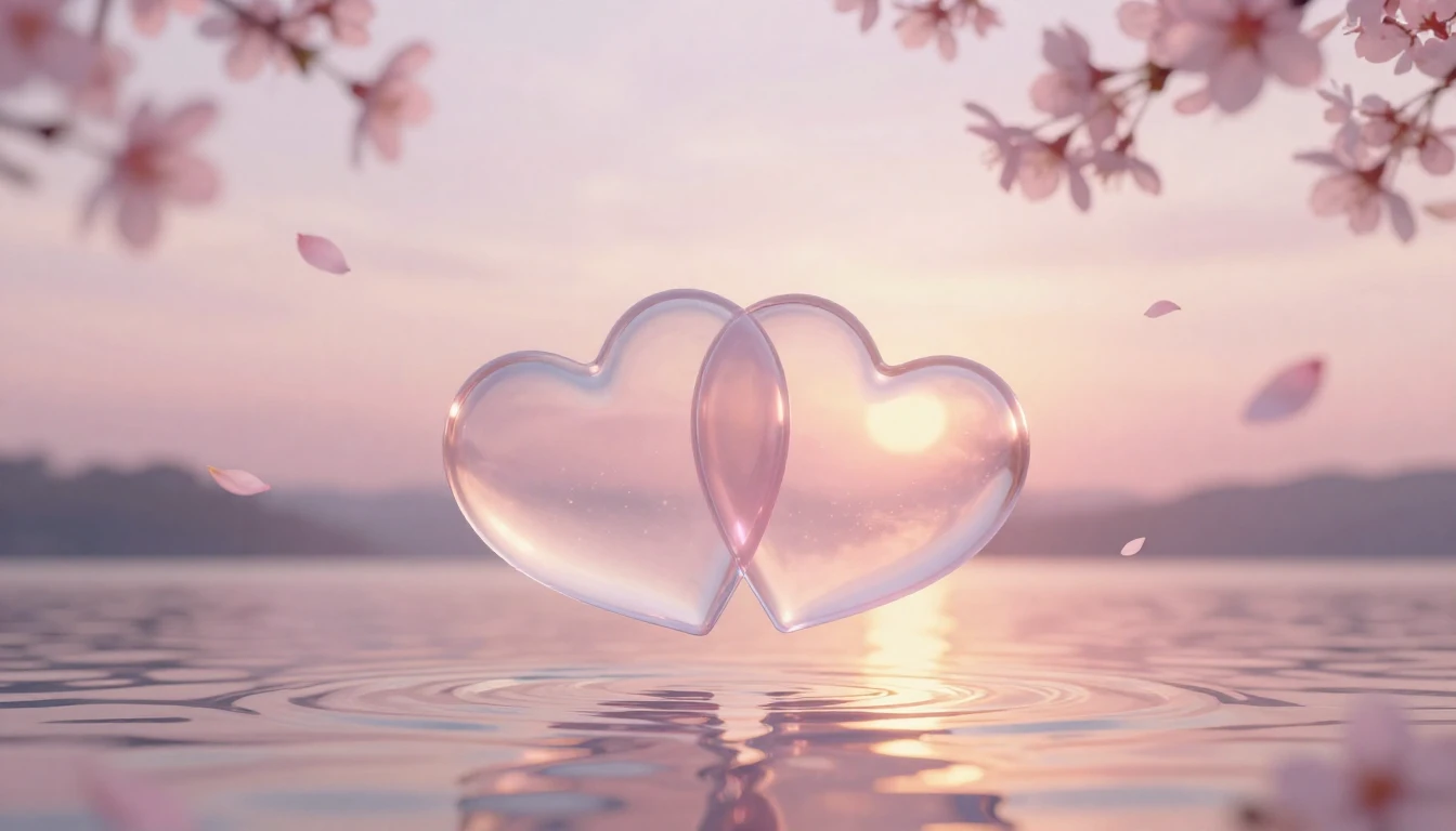 A delicate and ethereal scene featuring two intertwined tran...