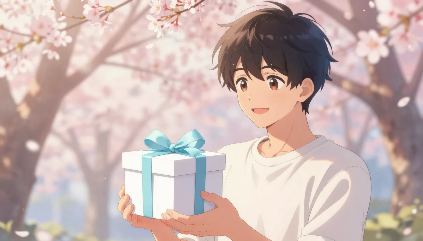 A beautiful anime style illustration of a young man holding ...