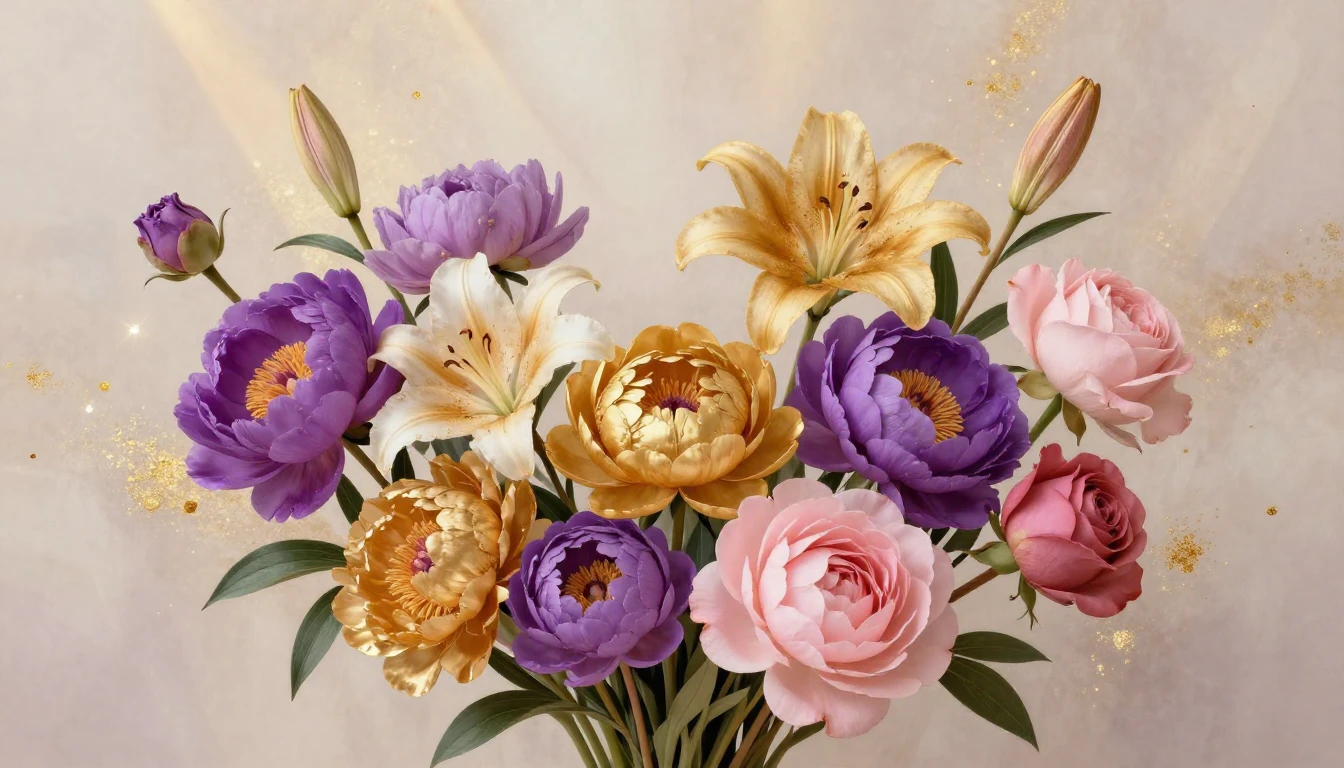 A vibrant and artistic composition featuring a variety of bl...