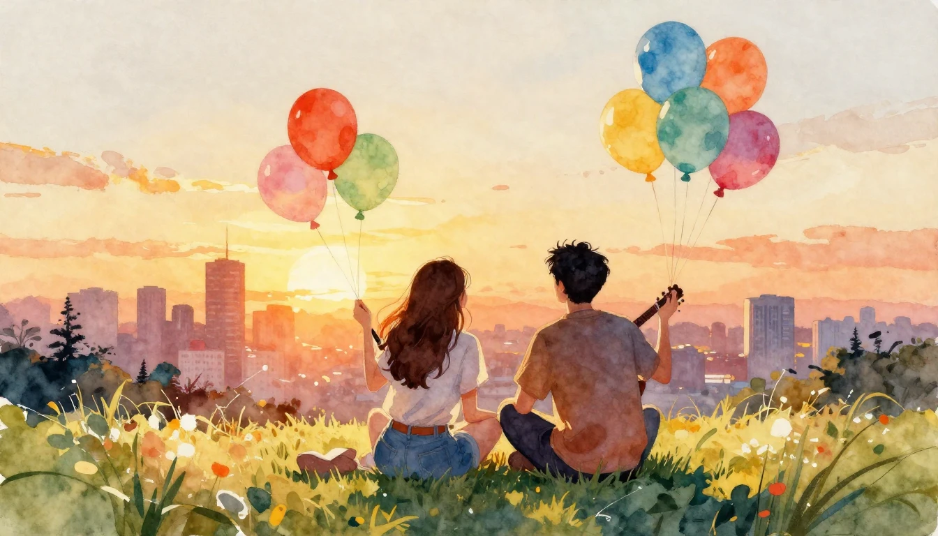 An artistic watercolor painting depicting a warm celebration...