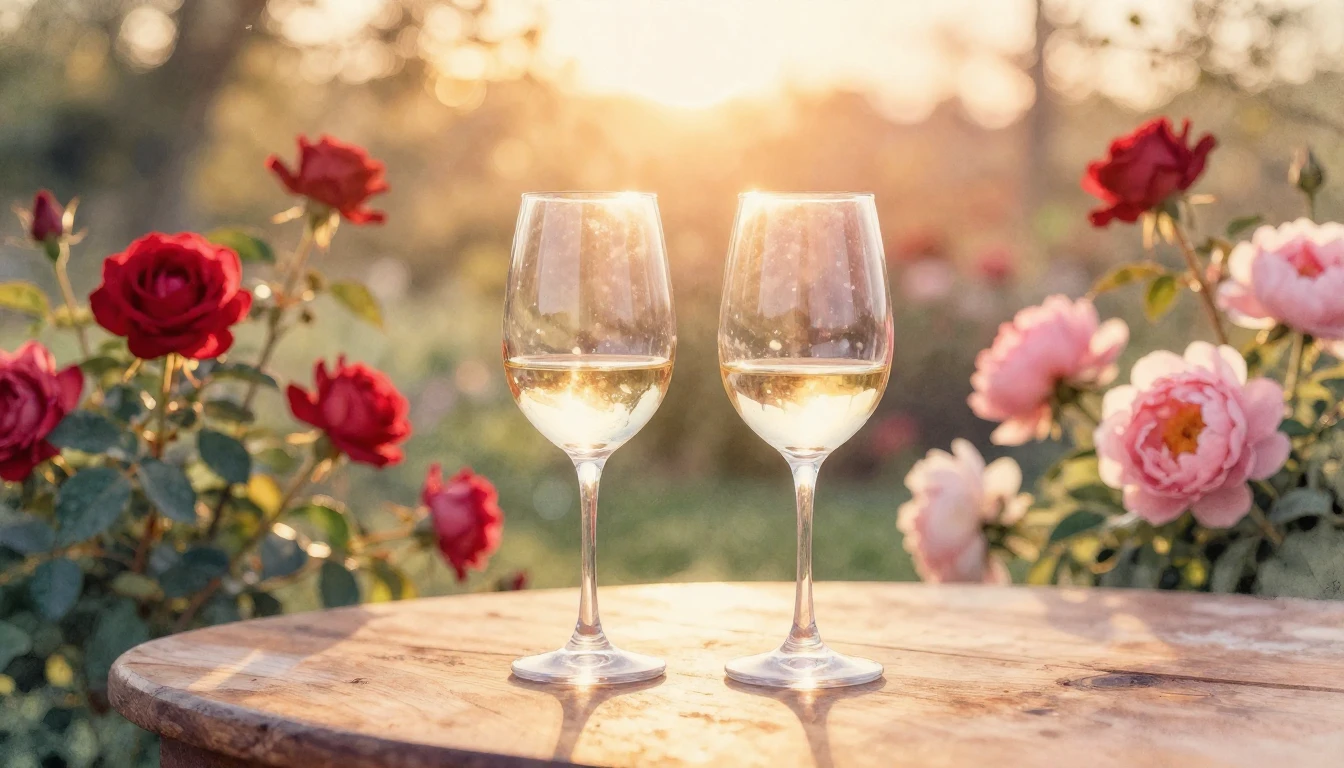 A soft watercolor painting of two elegant wine glasses sitti...