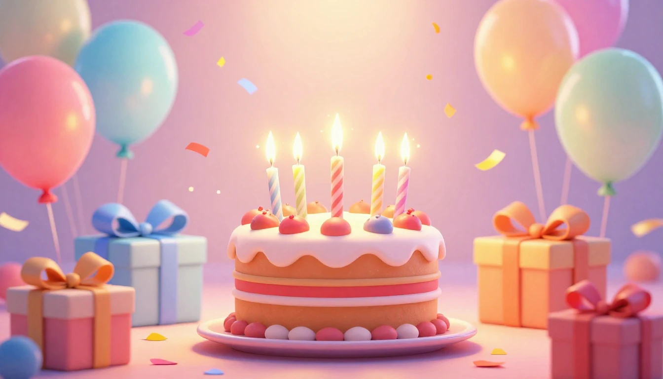 A vibrant and joyful birthday celebration scene in a bright ...