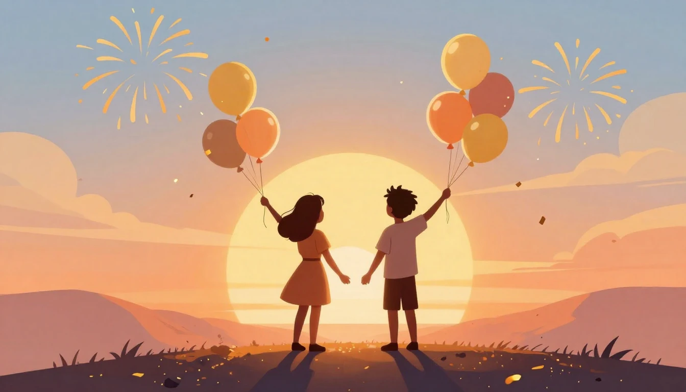 A warm and festive illustration celebrating friendship. Two ...