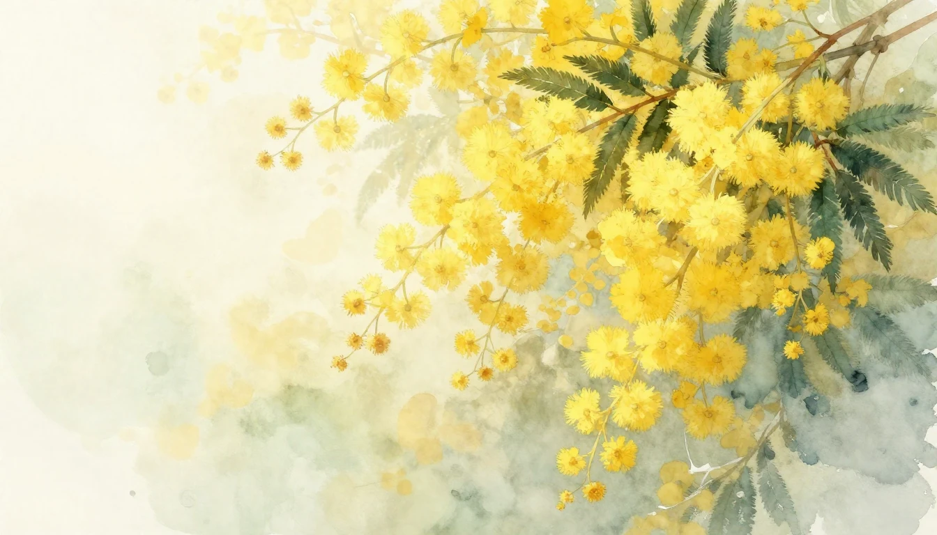 A beautiful watercolor painting of bright yellow mimosa flow...