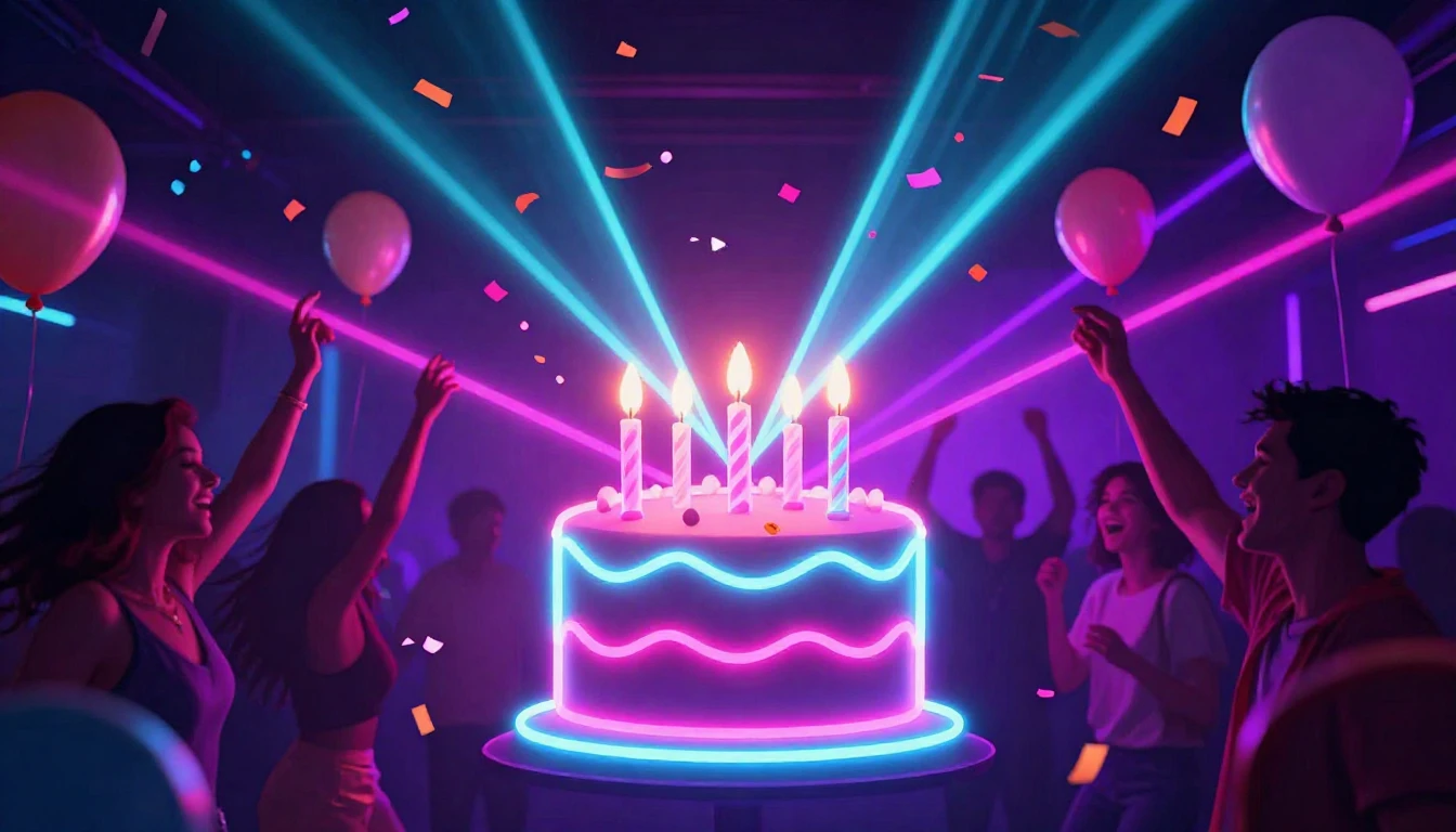 A vibrant and energetic party scene concept art. In the cent...