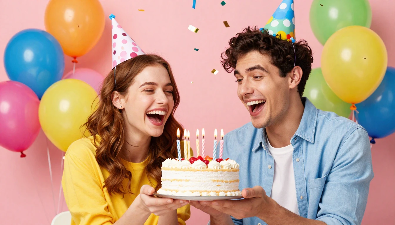 A vibrant and colorful birthday party scene for a close frie...