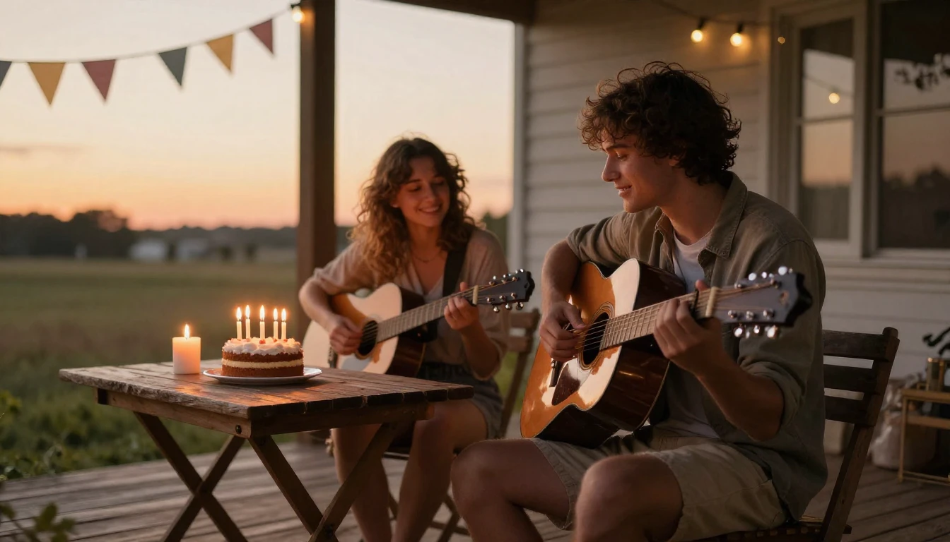 A warm and inviting scene of two friends sitting on a wooden...