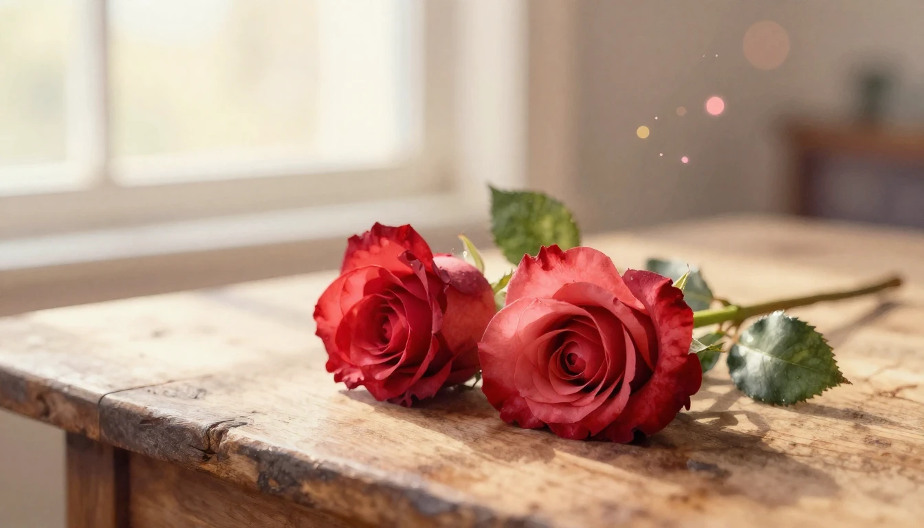 A beautiful watercolor painting of two delicate red roses in...