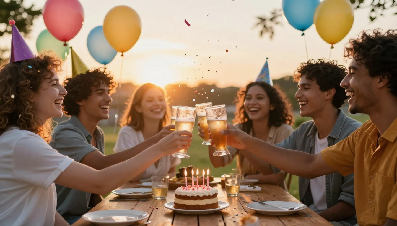 A warm and inviting scene of a birthday celebration outdoors...