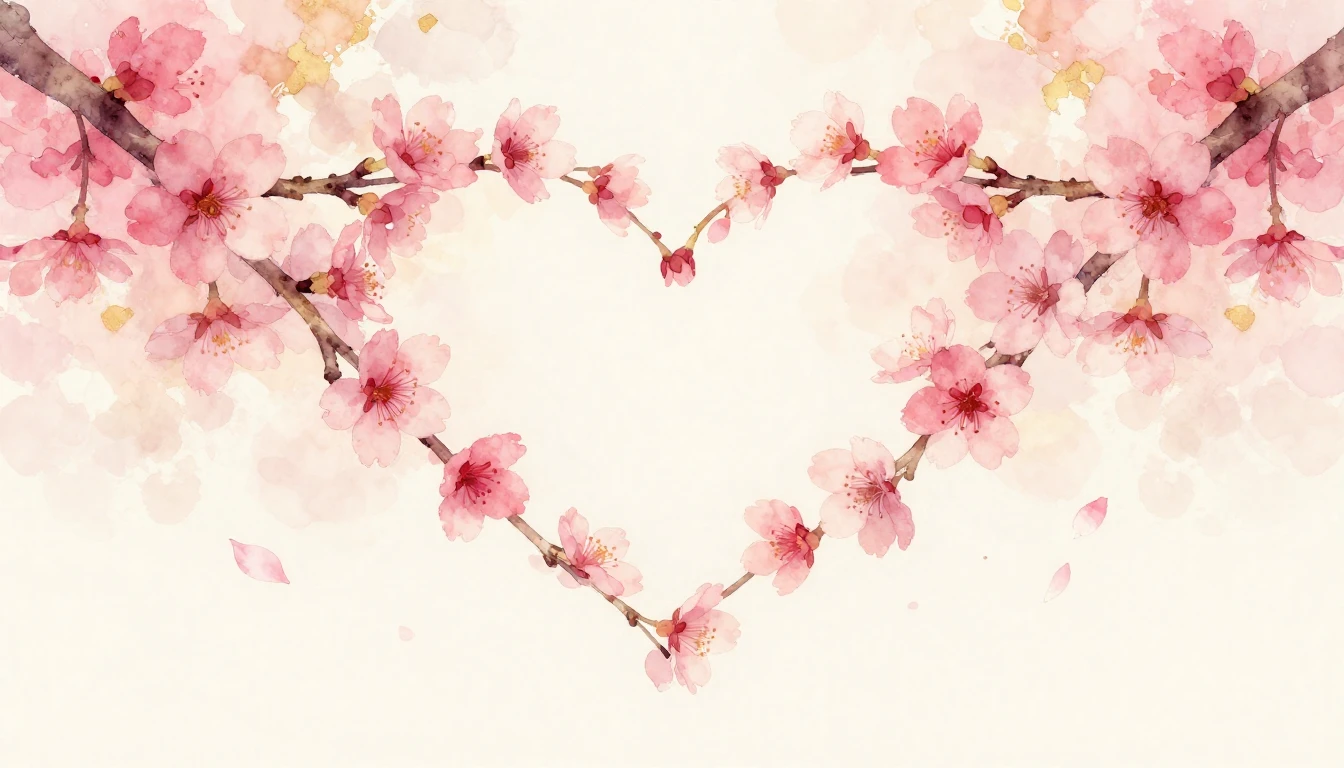 A delicate watercolor painting of two intertwined cherry blo...