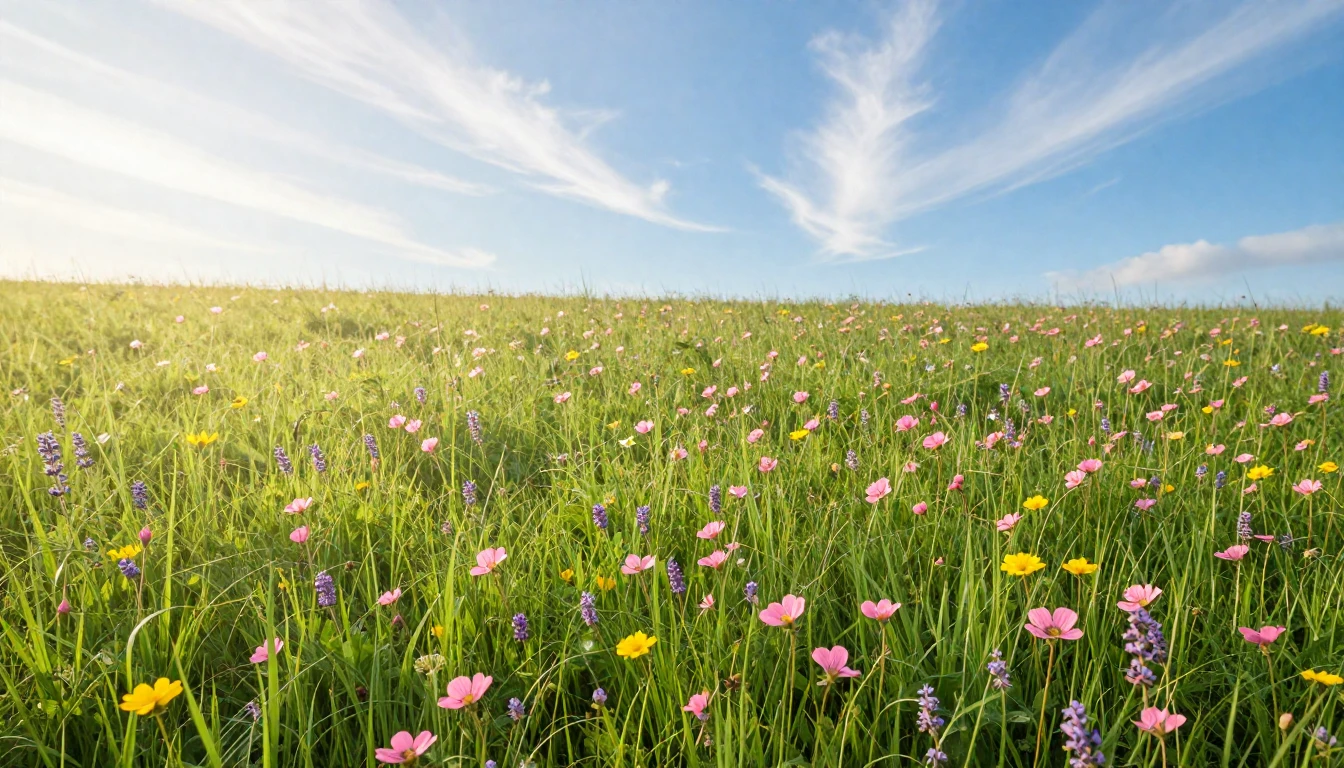 A breathtaking landscape of a lush green meadow filled with ...