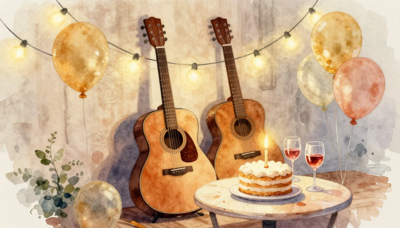 A heartwarming watercolor painting of a vintage birthday cel...