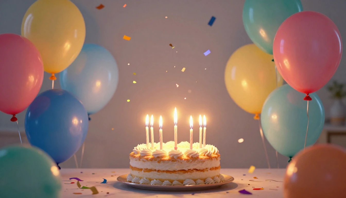 A festive and vibrant birthday celebration scene, colorful b...