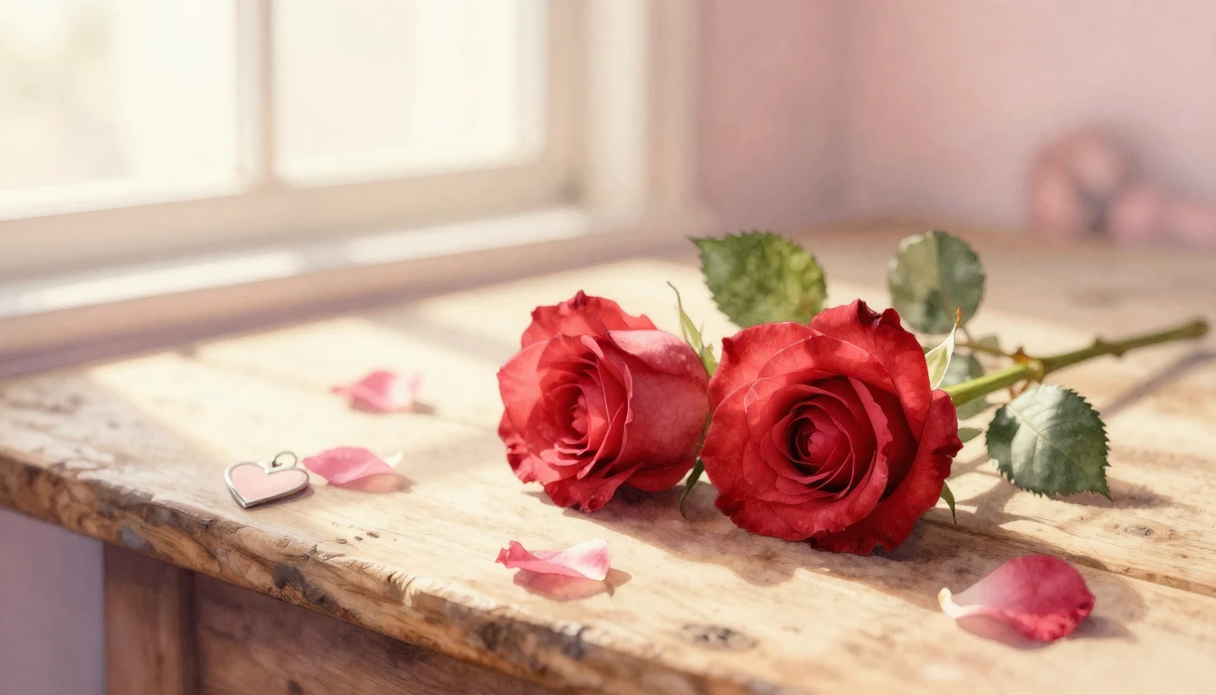 A beautiful watercolor painting of two delicate red roses in...