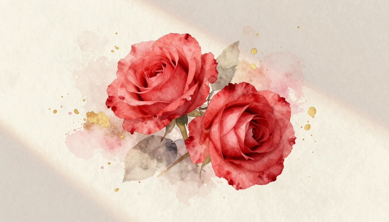 A beautiful watercolor painting of two delicate red roses in...