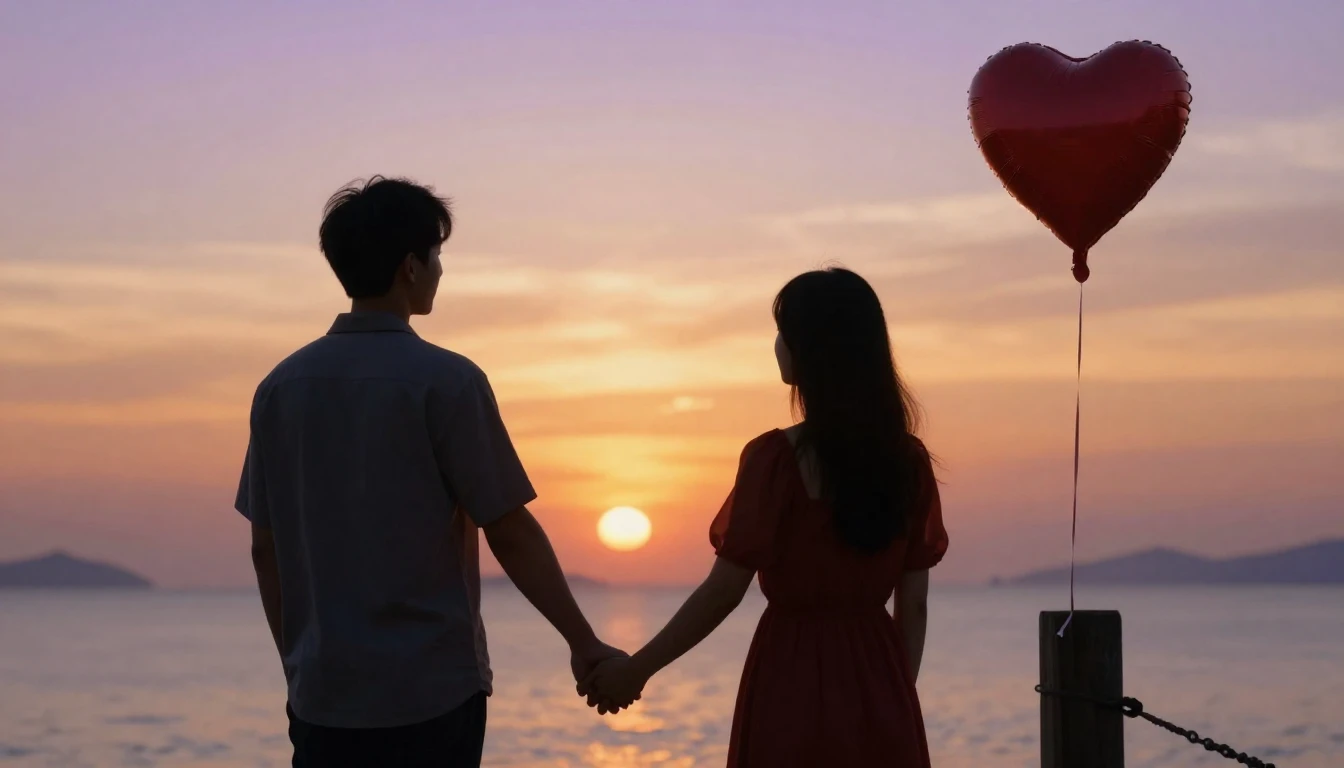 A romantic cinematic shot of a couple holding hands on a bea...