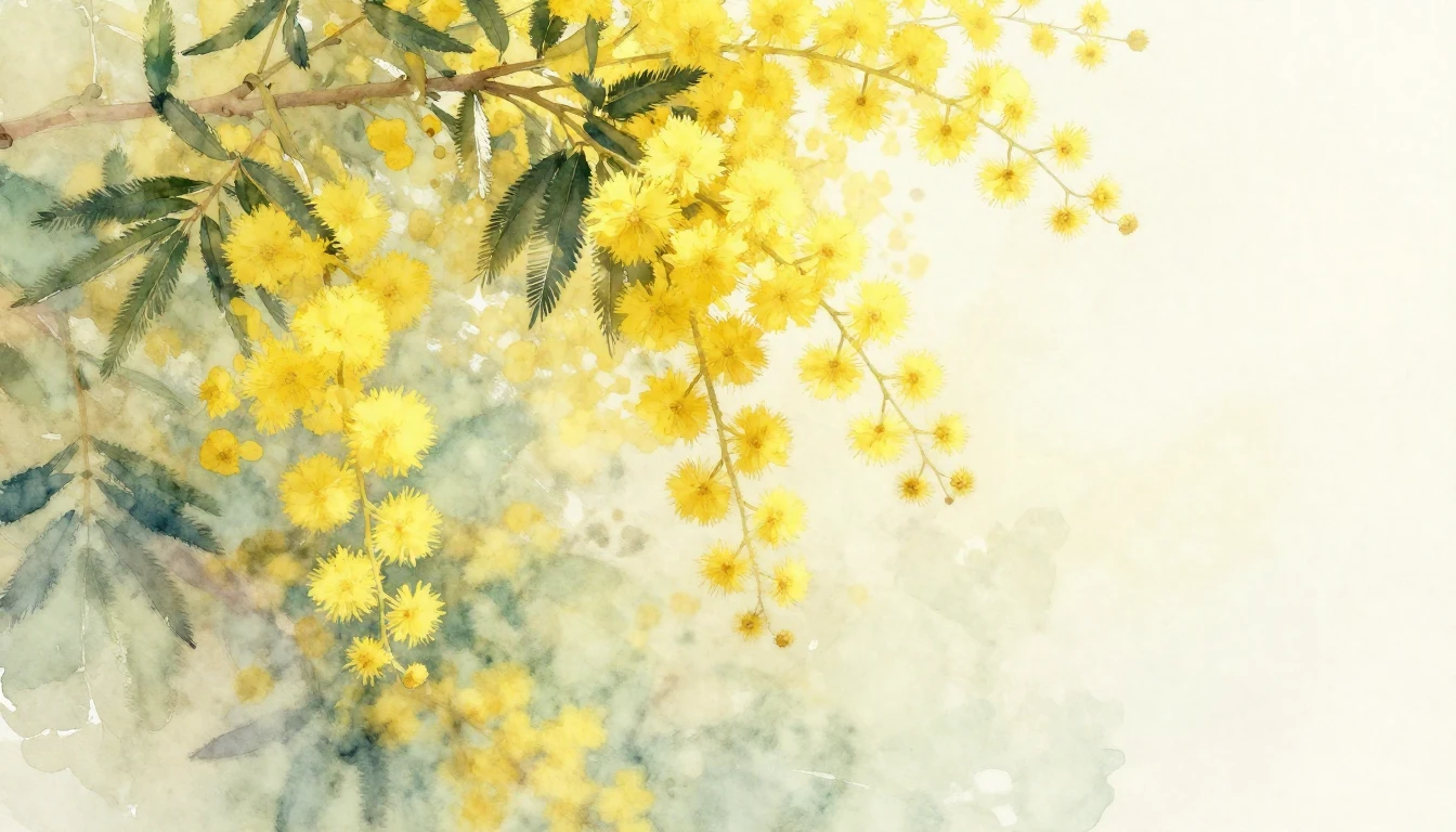 A beautiful watercolor painting of bright yellow mimosa flow...