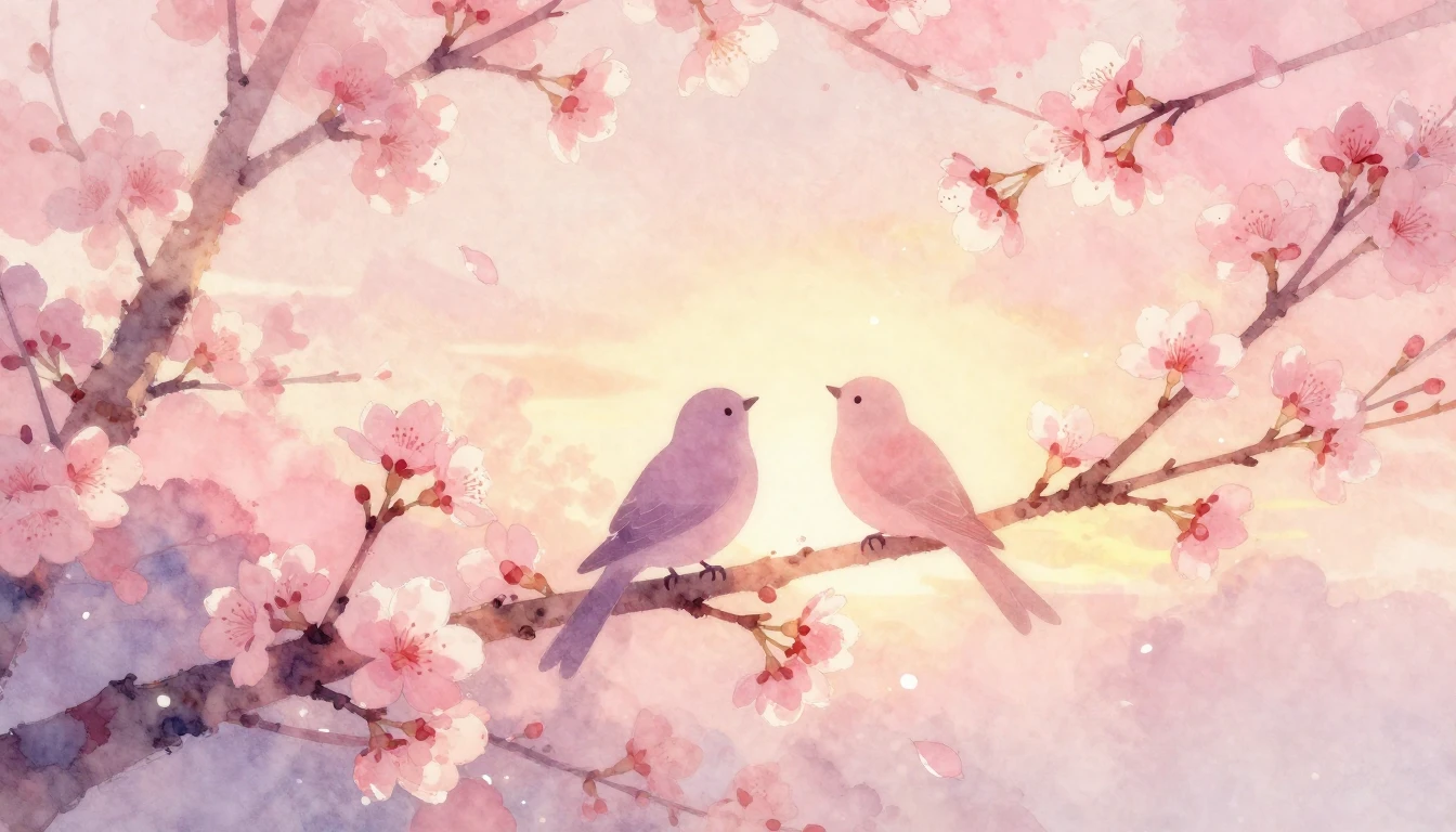 A soft watercolor painting depicting two stylized silhouette...